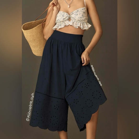 NWT Anthropologie Maeve embroidered skirty Wide-Leg Eyelet...